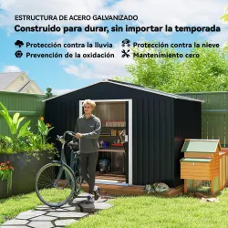 Cobertizo de Jardín 4,9 m² 277x195x192 cm con 2 Puertas Corredizas Base Refuerzo (Suelo NO Incluido) Gris Oscuro - Ogal.Es