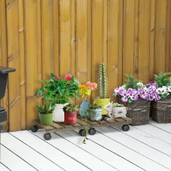Pack de 2 Plataformas con Ruedas de Madera Soportes para Plantas Macetas Exterior Interior Carga 50 kg Marrón Os... - Ogal.Es