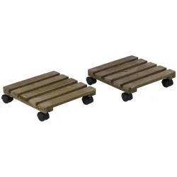 Pack de 2 Plataformas con Ruedas de Madera Soportes para Plantas Macetas Exterior Interior Carga 50 kg Marrón Os... - Ogal.Es