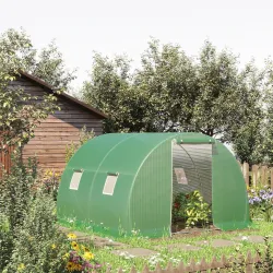 Invernadero de Túnel 3x3x2 m con Puerta Enrollable 4 Ventanas de Malla y Estructura de Acero Galvanizado Verde - Ogal.Es