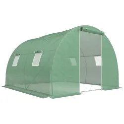 Invernadero de Túnel 3x3x2 m con Puerta Enrollable 4 Ventanas de Malla y Estructura de Acero Galvanizado Verde - Ogal.Es
