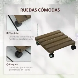 Pack de 2 Plataformas con Ruedas de Madera Soportes para Plantas Macetas Exterior Interior Carga 50 kg Marrón Os... - Ogal.Es