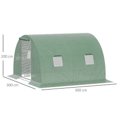 Invernadero de Túnel 3x3x2 m con Puerta Enrollable 4 Ventanas de Malla y Estructura de Acero Galvanizado Verde - Ogal.Es