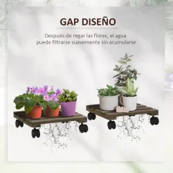 Pack de 2 Plataformas con Ruedas de Madera Soportes para Plantas Macetas Exterior Interior Carga 50 kg Marrón Os... - Ogal.Es