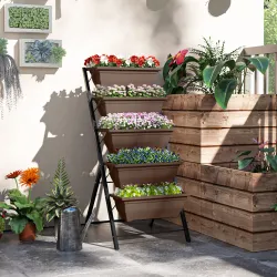 Soporte para Plantas de 5 Niveles con 5 Macetas Orificios de Drenaje para Interior y Exterior 55x63x120 cm Negro - Ogal.Es