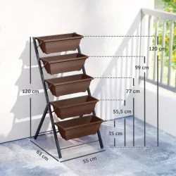 Soporte para Plantas de 5 Niveles con 5 Macetas Orificios de Drenaje para Interior y Exterior 55x63x120 cm Negro - Ogal.Es