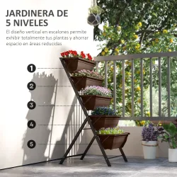 Soporte para Plantas de 5 Niveles con 5 Macetas Orificios de Drenaje para Interior y Exterior 55x63x120 cm Negro - Ogal.Es
