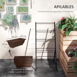 Soporte para Plantas de 5 Niveles con 5 Macetas Orificios de Drenaje para Interior y Exterior 55x63x120 cm Negro - Ogal.Es