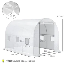 Lona de Repuesto para Invernadero Túnel 6 m², lona PE Anti-UV impermeable 6 ventanas + Puerta Enrollable con cre... - Ogal.Es