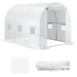 Lona de Repuesto para Invernadero Túnel 6 m², lona PE Anti-UV impermeable 6 ventanas + Puerta Enrollable con cre... - Ogal.Es