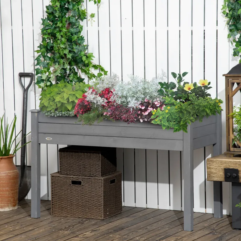 Huerto Urbano Elevado de Madera 122,5x56,5x76 cm con Tela no Tejida para Cultivos Plantas Flores Gris Oscuro - Ogal.Es