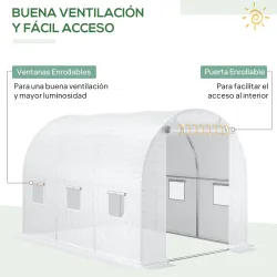 Lona de Repuesto para Invernadero Túnel 6 m², lona PE Anti-UV impermeable 6 ventanas + Puerta Enrollable con cre... - Ogal.Es