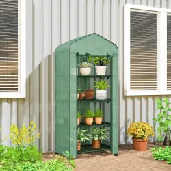 Invernadero de Exterior con 4 Estantes Ruedas Puerta Enrollable Cubierta de PE y Marco de Acero 69x50x165 cm Verde - Ogal.Es