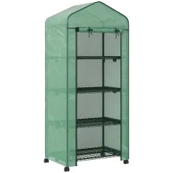 Invernadero de Exterior con 4 Estantes Ruedas Puerta Enrollable Cubierta de PE y Marco de Acero 69x50x165 cm Verde - Ogal.Es