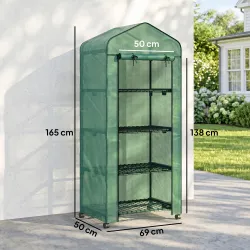 Invernadero de Exterior con 4 Estantes Ruedas Puerta Enrollable Cubierta de PE y Marco de Acero 69x50x165 cm Verde - Ogal.Es