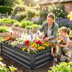Jardinera Elevada Rectangular de Acero Galvanizado para Cultivar Plantas Flores Hierba 120x60x30,5 cm Gris - Ogal.Es