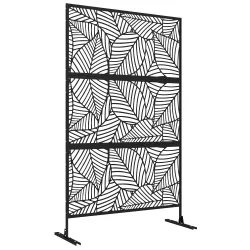 Biombo de 3 Paneles 122x198 cm Biombo Separador de Ambientes con Soporte Diseño de Hojas Grandes Negro - Ogal.Es