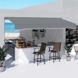 Toldo Manual Retráctil 4x1,2 m Altura Ajustable 170-280 cm con Manivela Anti-UV e Impermeable Sin Taladro Gris O... - Ogal.Es