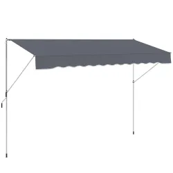 Toldo Manual Retráctil 4x1,2 m Altura Ajustable 170-280 cm con Manivela Anti-UV e Impermeable Sin Taladro Gris O... - Ogal.Es