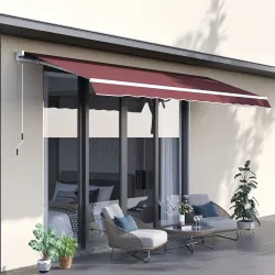 Toldo Retráctil Manual 3,5x2,5 m con Ángulo Ajustable Manivela Estructura de Aluminio y Protección UPF30+ Rojo Vino - Ogal.Es