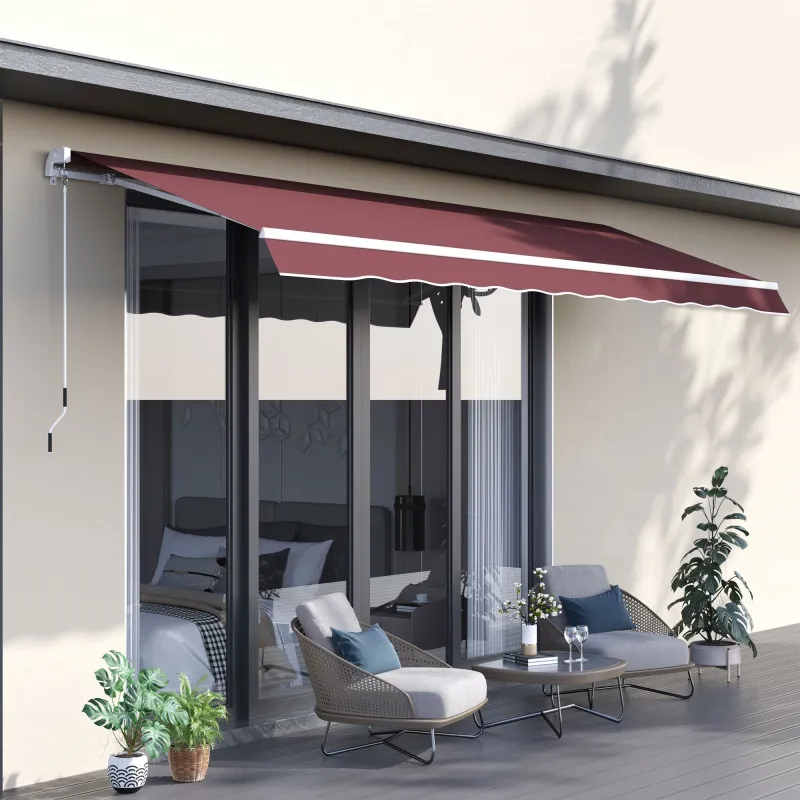 Toldo Retráctil Manual 3,5x2,5 m con Ángulo Ajustable Manivela Estructura de Aluminio y Protección UPF30+ Rojo Vino - Ogal.Es
