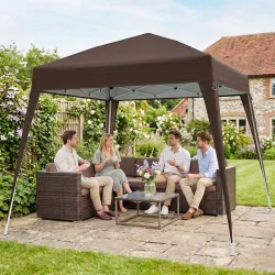 Carpa Plegable 2,4x2,4 m Pop-up Cenador de Jardín Altura Ajustable con Bolsa de Transporte Anti-UV Impermeable Café - Ogal.Es