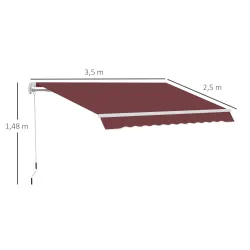 Toldo Retráctil Manual 3,5x2,5 m con Ángulo Ajustable Manivela Estructura de Aluminio y Protección UPF30+ Rojo Vino - Ogal.Es