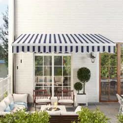 Toldo Manual Retráctil 395x245 cm Ángulo Ajustable Brazo Articulado Anti-UV e Impermeable Montaje a Pared Azul y... - Ogal.Es