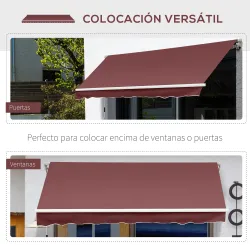 Toldo Retráctil Manual 3,5x2,5 m con Ángulo Ajustable Manivela Estructura de Aluminio y Protección UPF30+ Rojo Vino - Ogal.Es