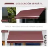 Toldo Retráctil Manual 3,5x2,5 m con Ángulo Ajustable Manivela Estructura de Aluminio y Protección UPF30+ Rojo Vino - Ogal.Es