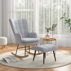 Silla Mecedora con Reposapiés Cojín Acolchado y Reposabrazos Carga 130 kg Gris Claro - Ogal.Es