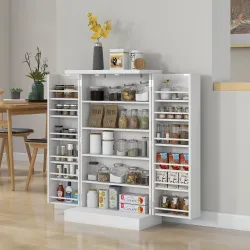 Armario Despensa Cocina con 2 Puertas 16 Estantes Alacena Moderna con Estantes Ajustables 60x30x104 cm Blanco - Ogal.Es