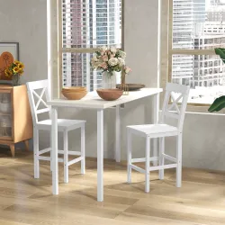Juego de 2 Taburetes Altos de Cocina Taburetes de Bar de Madera con Reposapiés y Respaldo Cruzado Carga 120 kg B... - Ogal.Es