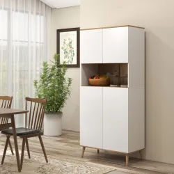 Alacena de Cocina con 4 Puertas Encimera para Microondas Estantes Ajustables Orificio de Cable y Patas de Madera... - Ogal.Es