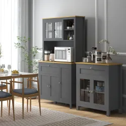 Alacena de Cocina Mueble Auxiliar de Cocina con 5 Puertas Estante Ajustable y Encimera de Microondas 100x40x180c... - Ogal.Es