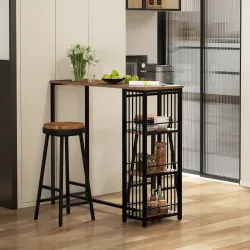 Mesa Alta Cocina con 3 Estantes Mesa Alta Bar para 2 Personas Patas de Acero para Salón 120x40x105 cm Marrón y N... - Ogal.Es