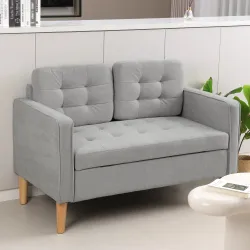 Sofá de 2 Plazas con Espacio de Almacenamiento Patas de Madera Respaldo Capitoné 117x62x78 cm Gris Claro - Ogal.Es