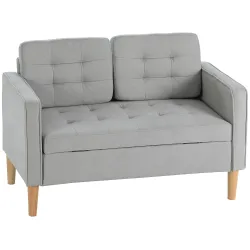 Sofá de 2 Plazas con Espacio de Almacenamiento Patas de Madera Respaldo Capitoné 117x62x78 cm Gris Claro - Ogal.Es