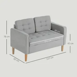 Sofá de 2 Plazas con Espacio de Almacenamiento Patas de Madera Respaldo Capitoné 117x62x78 cm Gris Claro - Ogal.Es