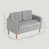 Sofá de 2 Plazas con Espacio de Almacenamiento Patas de Madera Respaldo Capitoné 117x62x78 cm Gris Claro - Ogal.Es