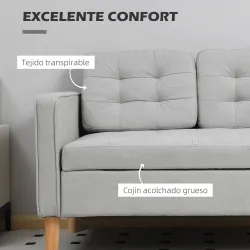 Sofá de 2 Plazas con Espacio de Almacenamiento Patas de Madera Respaldo Capitoné 117x62x78 cm Gris Claro - Ogal.Es