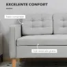 Sofá de 2 Plazas con Espacio de Almacenamiento Patas de Madera Respaldo Capitoné 117x62x78 cm Gris Claro - Ogal.Es