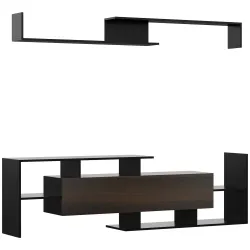 Mueble de Salón para TV Conjunto Muebles de TV 153,6x25x42cm y Estante de Pared 150x14,5x16,3cm Negro y Marrón - Ogal.Es