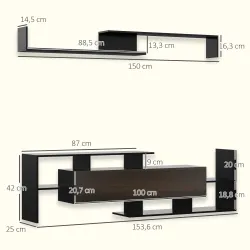 Mueble de Salón para TV Conjunto Muebles de TV 153,6x25x42cm y Estante de Pared 150x14,5x16,3cm Negro y Marrón - Ogal.Es