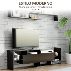 Mueble de Salón para TV Conjunto Muebles de TV 153,6x25x42cm y Estante de Pared 150x14,5x16,3cm Negro y Marrón - Ogal.Es