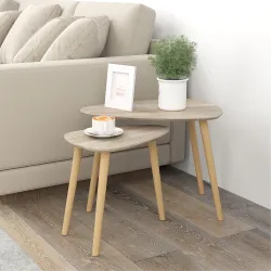 Juego de 2 Mesas de Centro Mesa Nido Moderna Mesitas Auxiliares Patas de Madera de Pino para Salón Dormitorio Na... - Ogal.Es