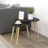 Juego de 2 Mesas de Centro Mesa Nido Moderna Mesitas Auxiliares Patas de Madera de Pino para Salón Negro y Natural - Ogal.Es