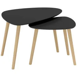 Juego de 2 Mesas de Centro Mesa Nido Moderna Mesitas Auxiliares Patas de Madera de Pino para Salón Negro y Natural - Ogal.Es