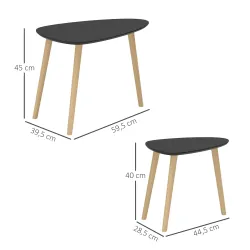 Juego de 2 Mesas de Centro Mesa Nido Moderna Mesitas Auxiliares Patas de Madera de Pino para Salón Negro y Natural - Ogal.Es