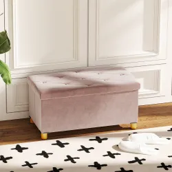 Banco Almacenaje Capacidad de 67 L 76x38x38 cm Tapizado en Terciopelo Carga 120 kg para Sala de Estar Dormitorio... - Ogal.Es